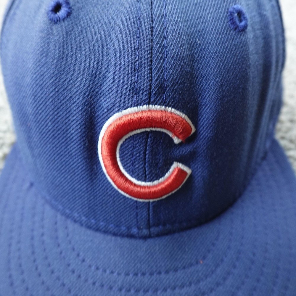 VTG Chicago Cubs Hat Cap Fitted Mens 7 Blue MLB Baseball New Era Wool 90s USA - Picture 2 of 11